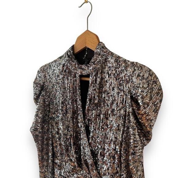 NWOT Jonathan Simkhai Mallory Sequin Mini Halter Dress Multi Silver Gold 4 Women - Picture 3 of 10